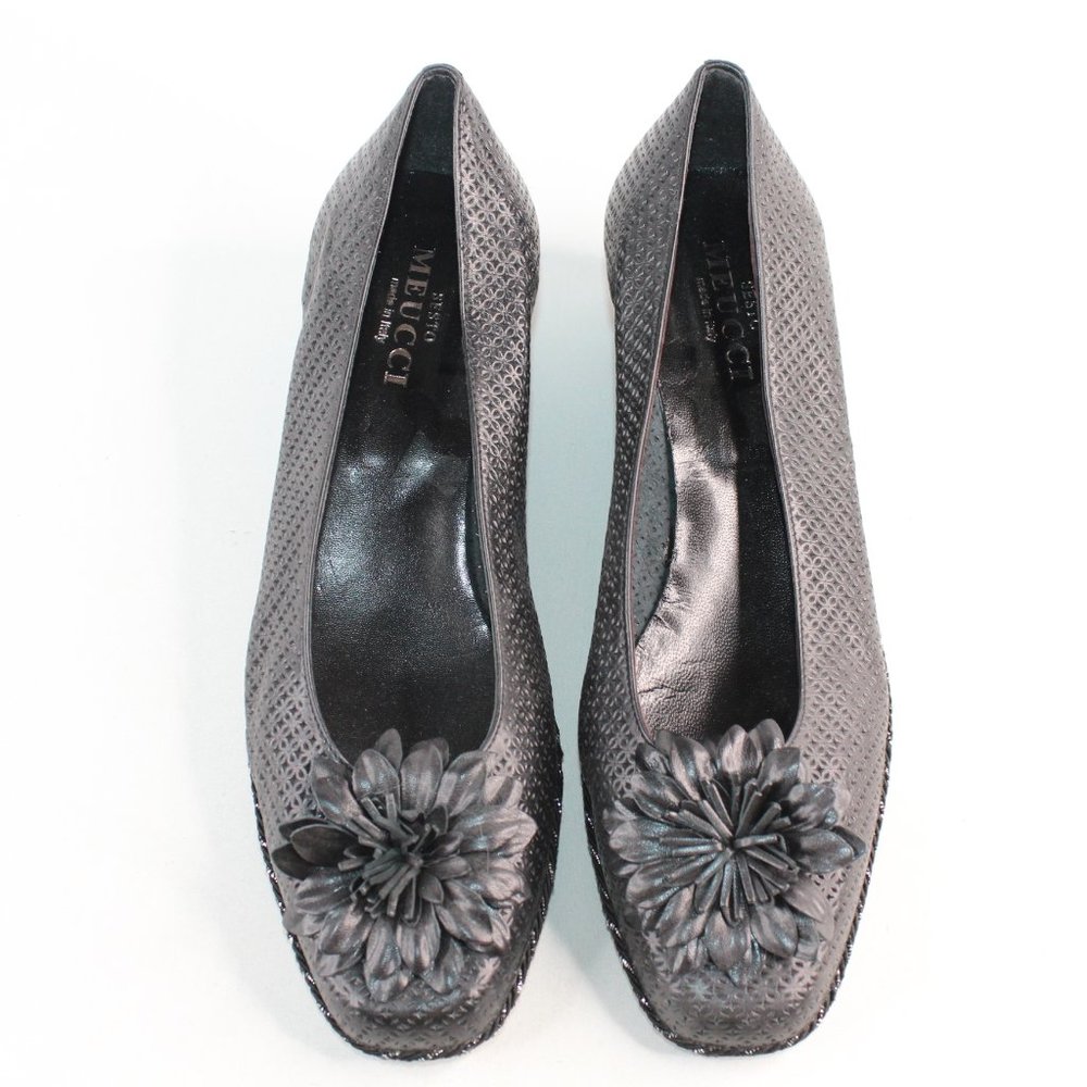SESTO MEUCCI Black Embellished Round Toe Wedge - Picture 3 of 13